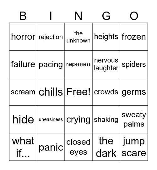 FEAR bingo Card