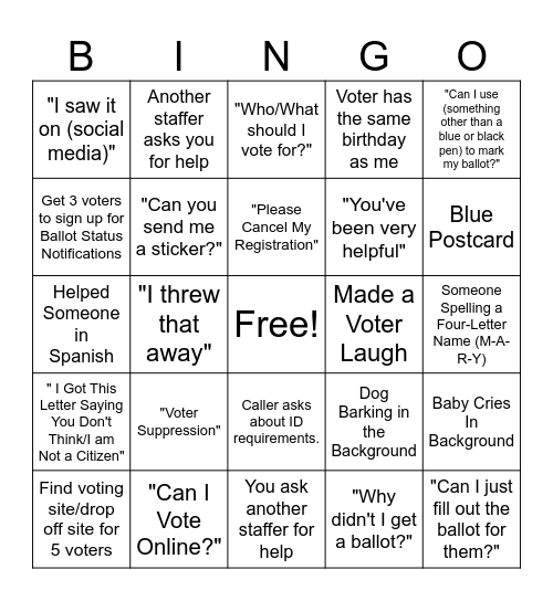 Early Voting Bingo Card