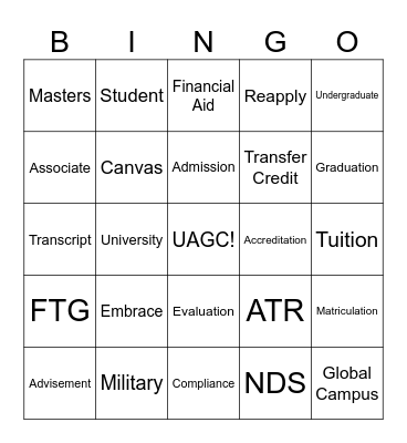 UAGC Bingo Card