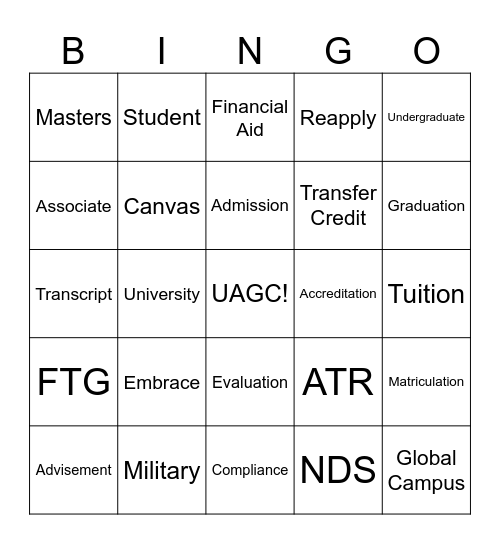 UAGC Bingo Card