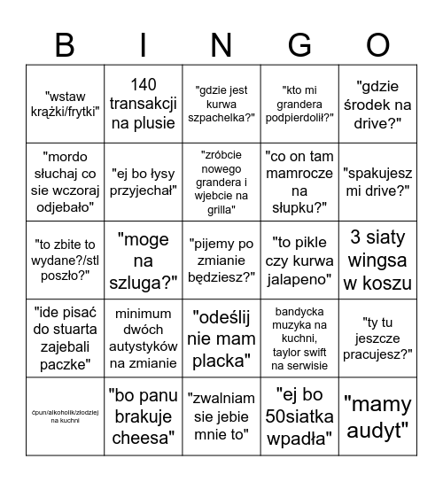 KFC Pasaż Bingo Card