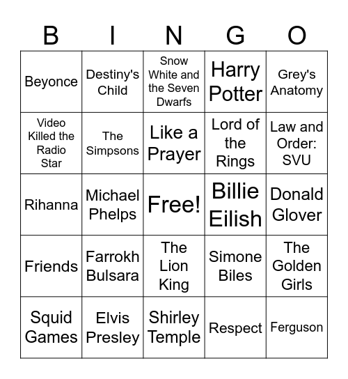 SIPS Summer Olympics Rd 1 Bingo Card