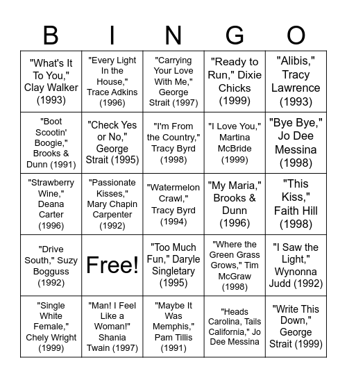 Like a 90s Cowboy Bingo Card