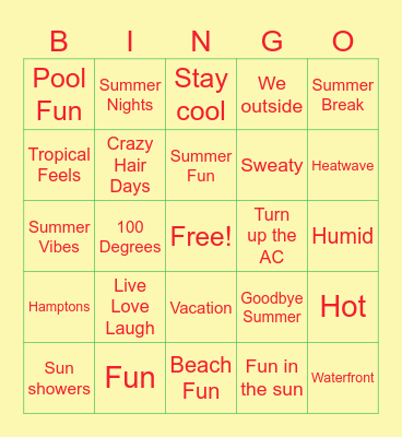Summer Bingo Card