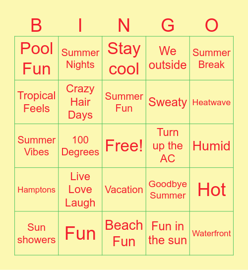 Summer Bingo Card