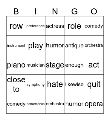 Book 16 Lesson 3 Vocab Bingo Card