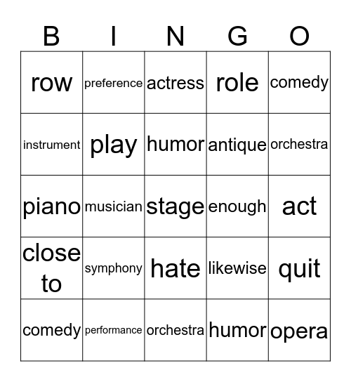 Book 16 Lesson 3 Vocab Bingo Card