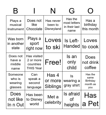 Find Somone Who...... Bingo Card