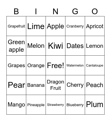 Fruit Bingo Card