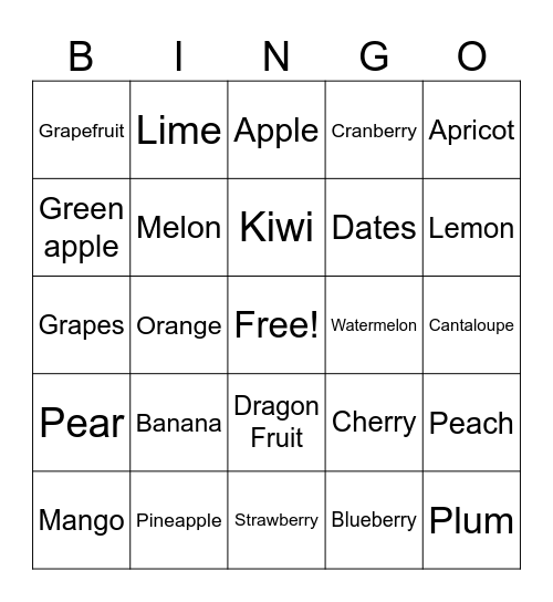 Fruit Bingo Card