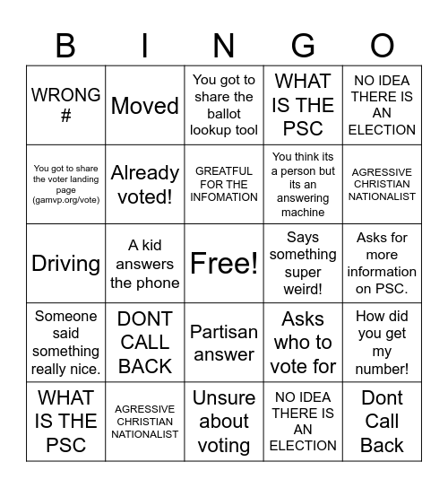 PSC BINGO Card