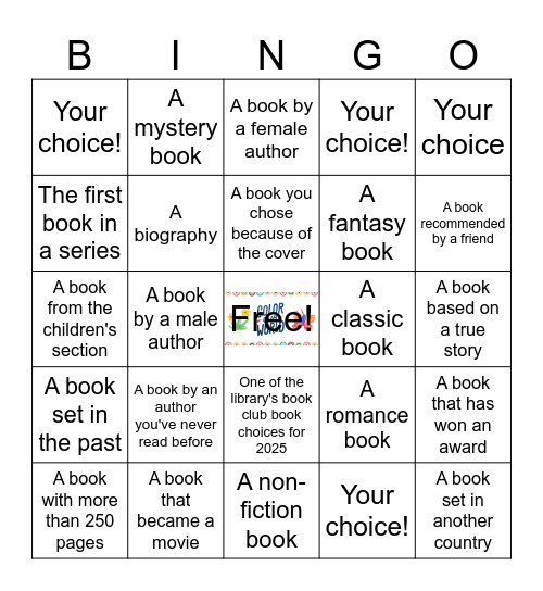 Lead Library Adult Reading Bingo Card