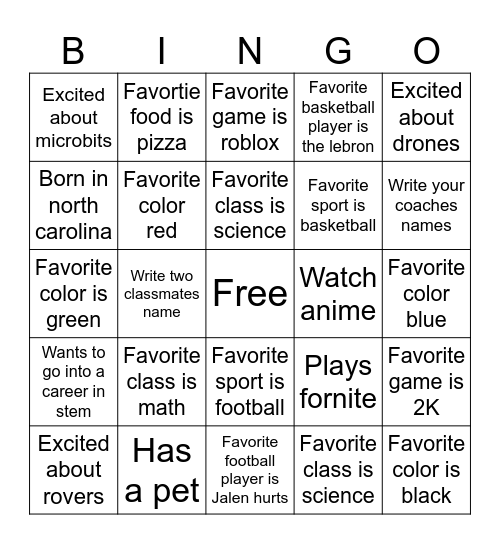 Untitled Bingo Card