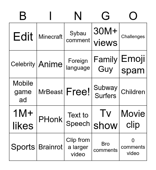 Untitled Bingo Card