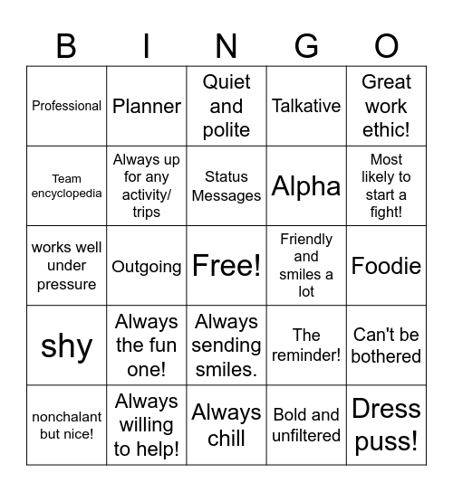 Guess the Co-Worker Bingo Card