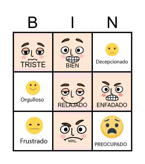 Emociones en español Bingo Card