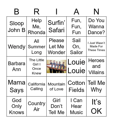 The Beach Boys Bingo Card