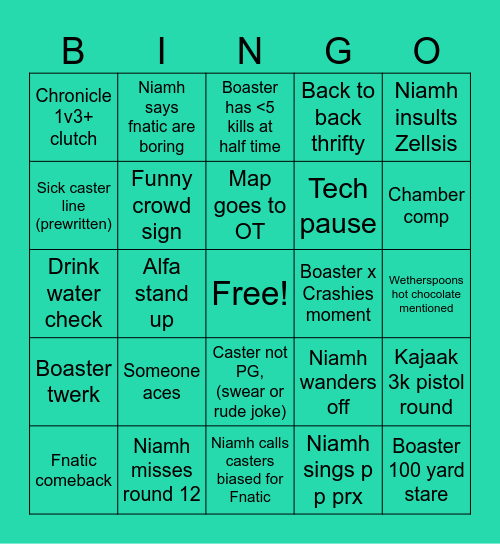 Fnatic Valorant Bingo Card