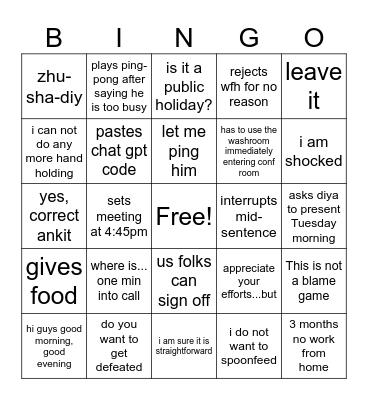 K dawg bingo Card