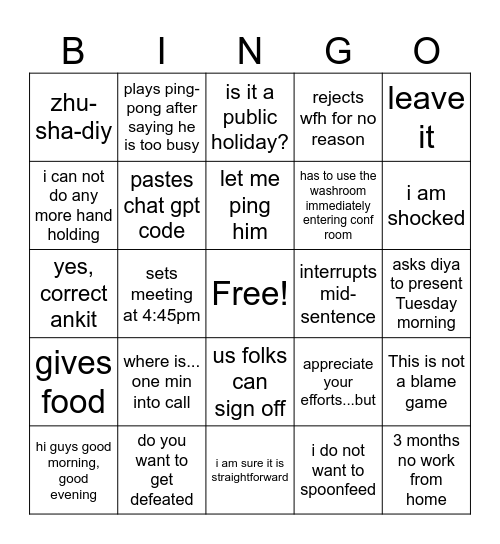 K dawg bingo Card