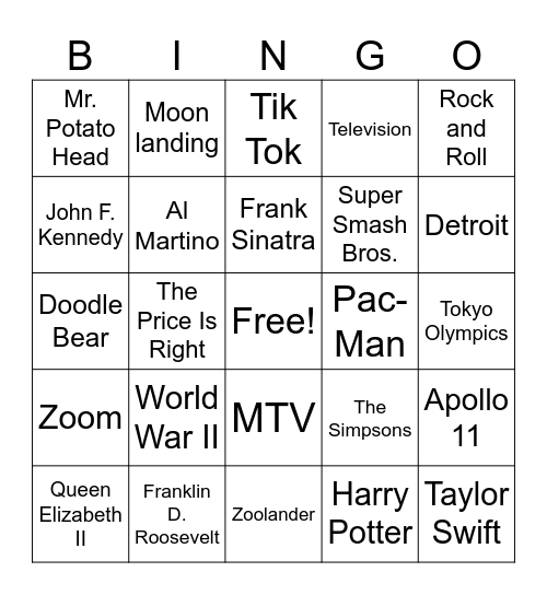 70th Anniversary BINGO Card