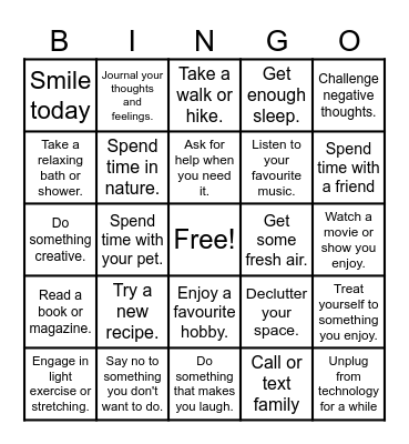 Self Love Bingo Card