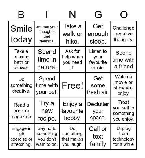 Self Love Bingo Card