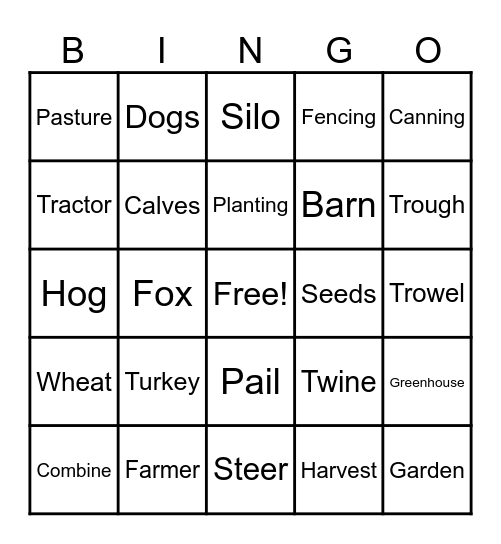 Crestview Farm Bingo Card
