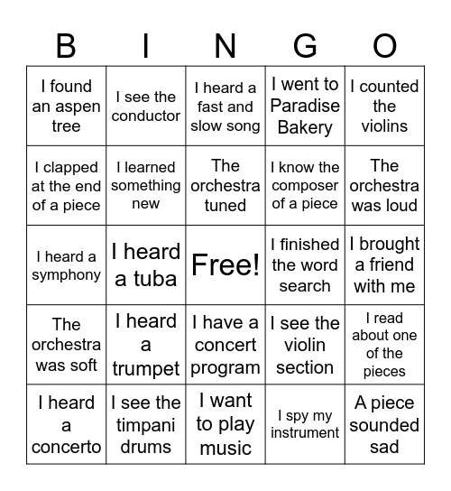 Klein Music Tent Bingo Card