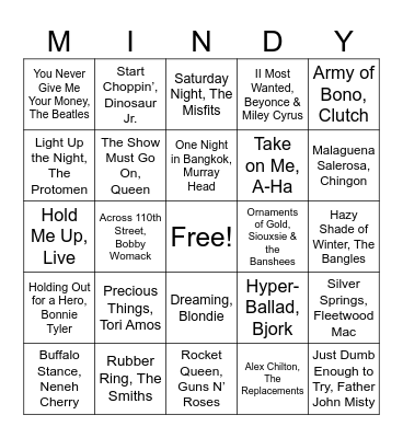 Rock & Kroll Music Bingo Card