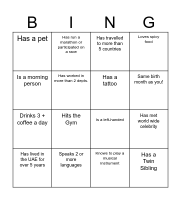Find a Co-Worker who has....... Bingo Card