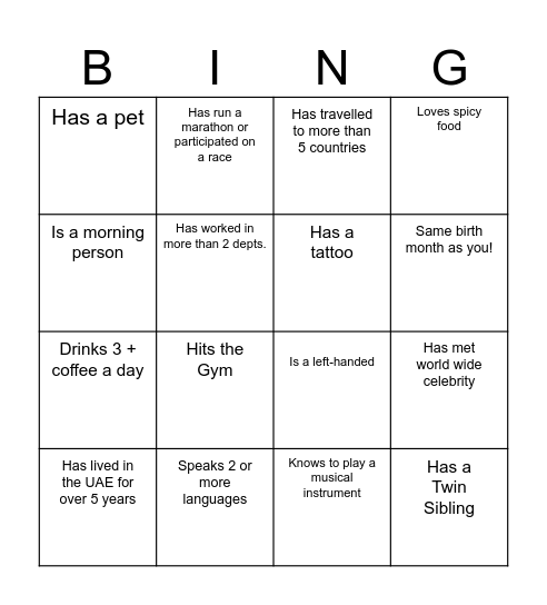 Find a Co-Worker who has....... Bingo Card