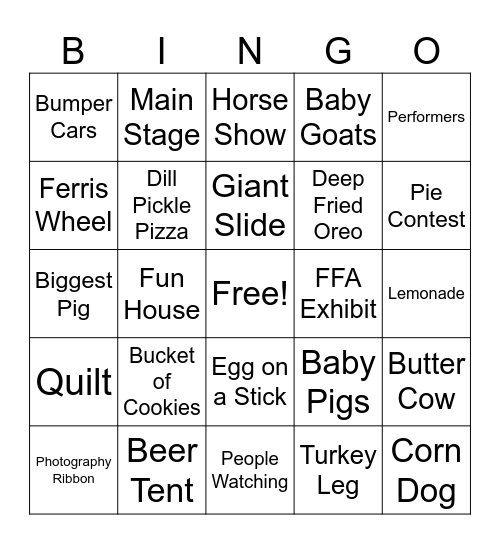 State Fair Bingo Card
