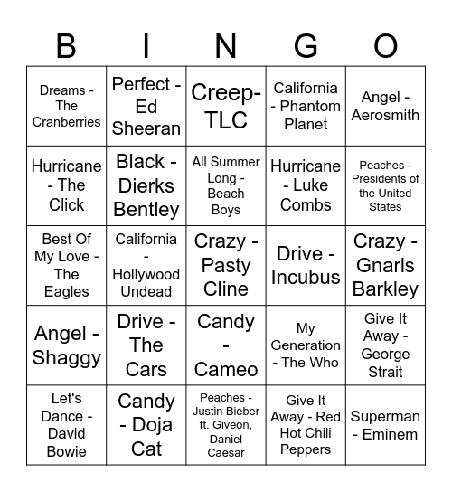 Same Name Game Bingo Card
