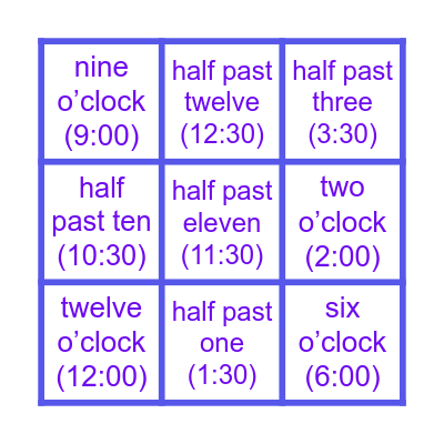 Telling Time Bingo! Bingo Card