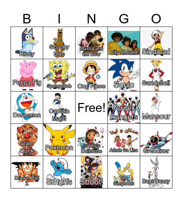 Cartoon Bingo Card