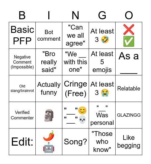 cringe YT shorts bingo pxrple Bingo Card