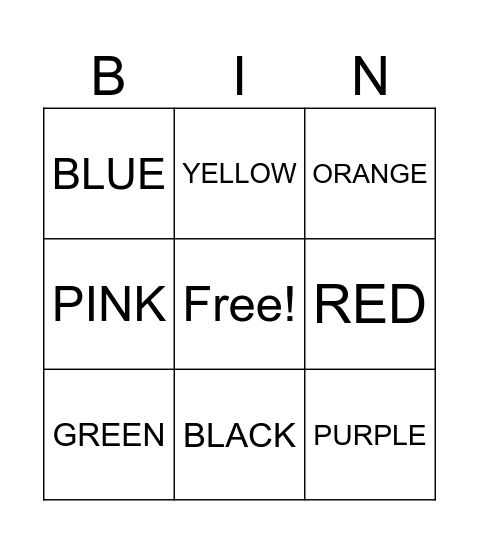 Colors Bingo Card
