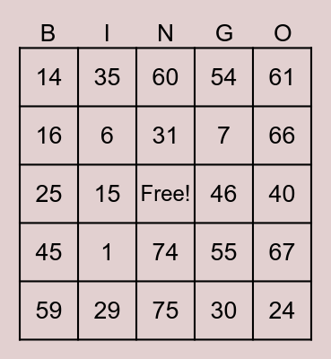 KOY Bingo Card