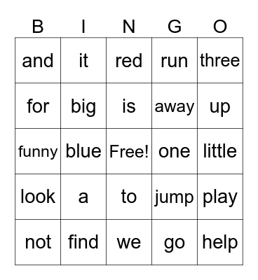 Sight Word #1 Bingo Card