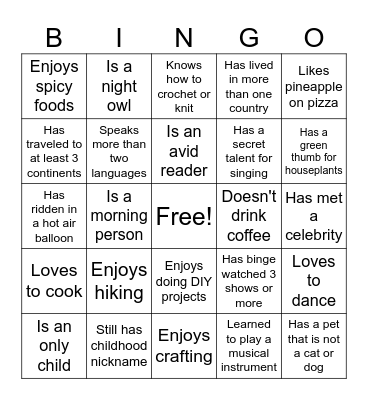 Co-Worker Bingo Card
