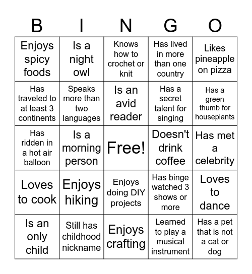Co-Worker Bingo Card