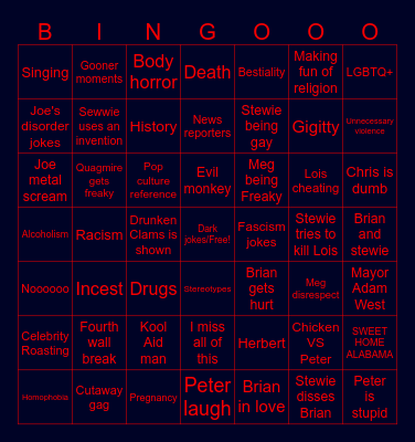 Family Guy Bingo! Bingo Card