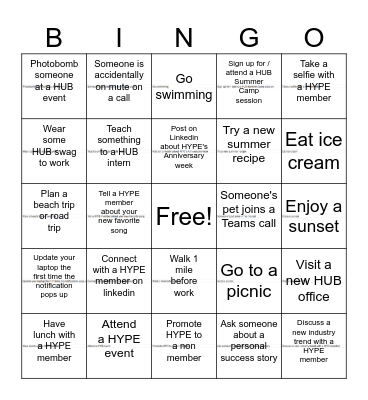 HYPE Anniversary Week Bingo Card
