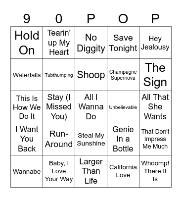 1990s Pop Bingo Card