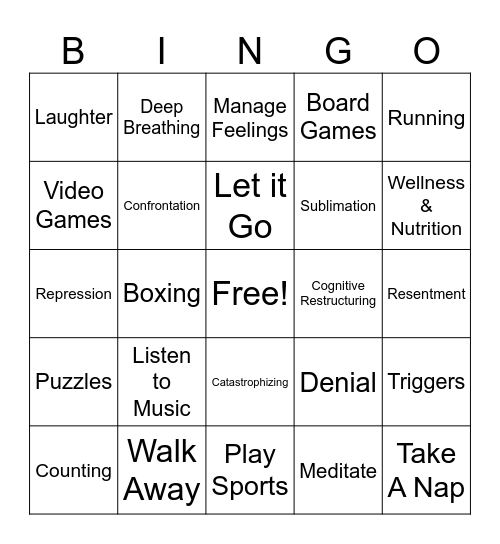 Anger Management Bingo Card