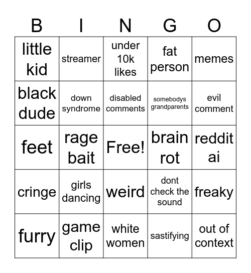 Youtube shorts Bingo Card