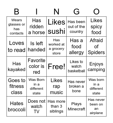 Commonality Bingo Card