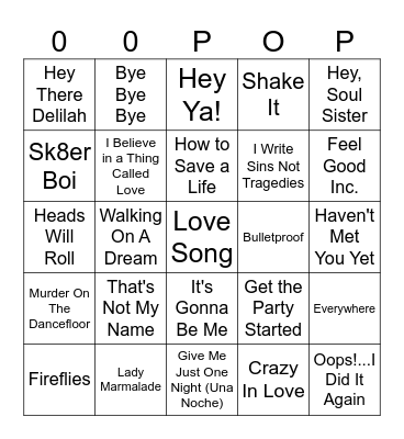 2000s Pop Bingo Card