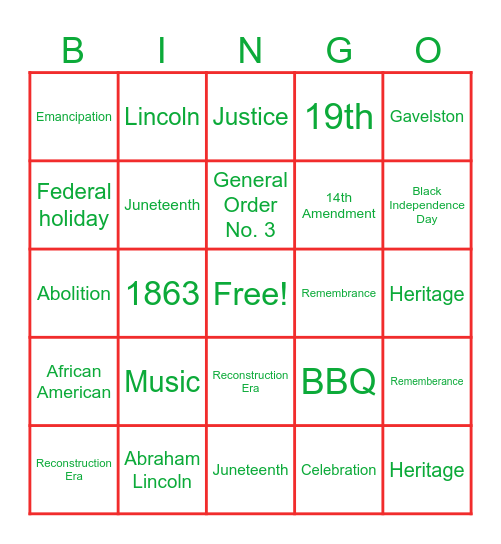 Juneteenth Bingo Card